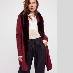 Free People Westwood Cardigan M NWT Dark Berry Hooded Velvet Wrap Whimsygoth